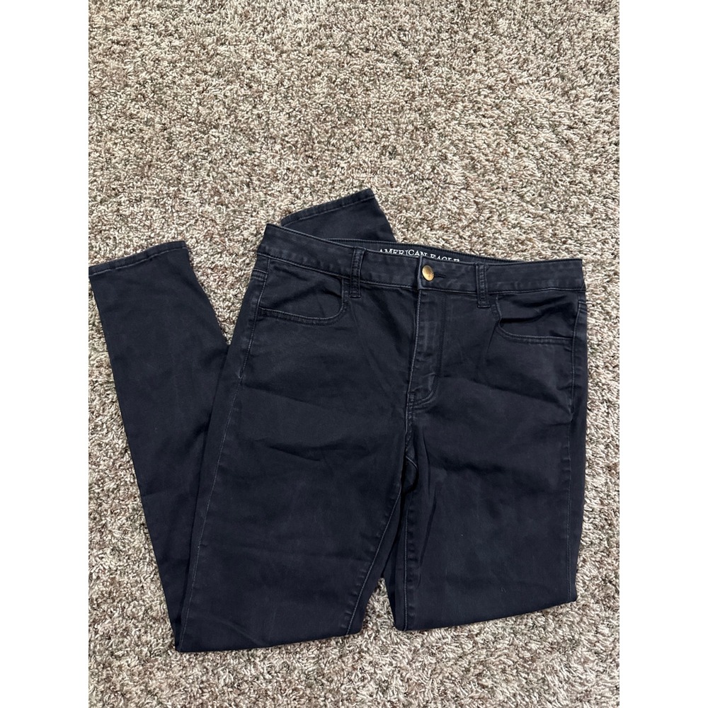 American Eagle Women Minimalist Black Sateen Super Super Stretch Jegging 14 Long